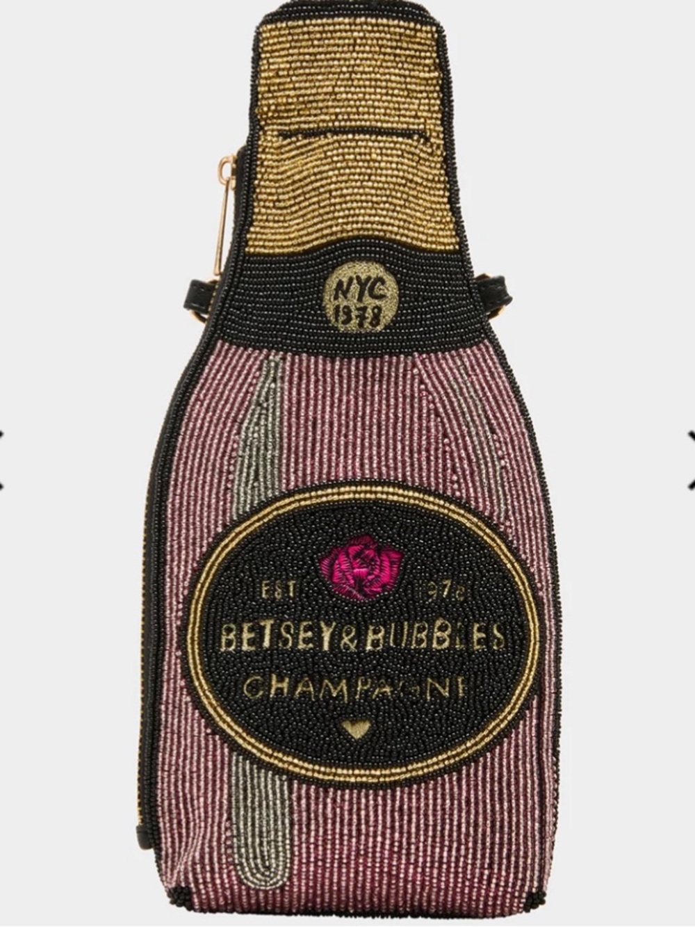 NWT Betsey Johnson KITSCH BUBBLES SHOULDER BAG PINK Beaded Champagne Bottle bag